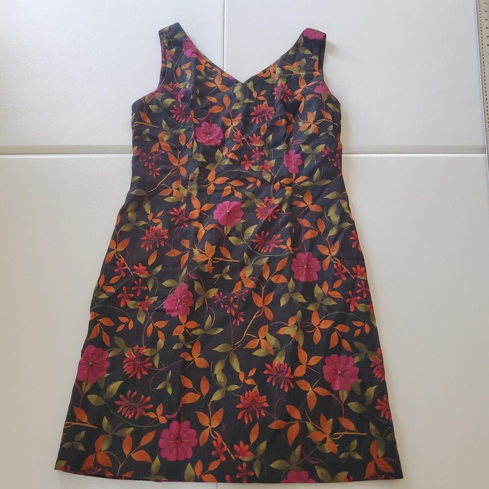 Y2K Fairy Grunge Dress Womens 10 Black Floral Linen Sleeveless V Neck Sheath